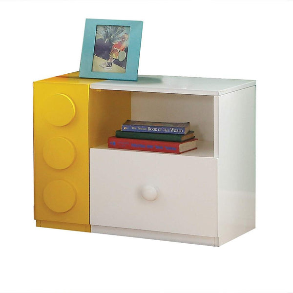 Bedroom Furniture Playground Nightstand With One Drawer, One Shelf And One Door, White &Yellow Benzara