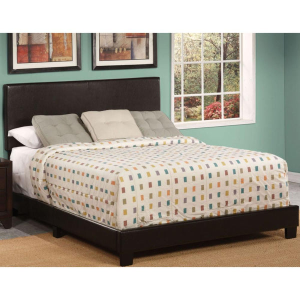 Bedroom Furniture Polyurethane Upholstered Queen Bed With Low Profile Footboard & Block Leg, Brown Benzara