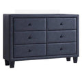 Bedroom Furniture Polyurethane Upholstered Six Drawer Dresser With Wooden Tapered Leg, Gray Benzara