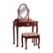 Vanity Table And Stool Set With Oval Mirror, Cherry Brown-Bedroom Furniture Sets-Cherry Brown-Wood-JadeMoghul Inc.