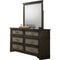 Bedroom Furniture Six Drawer Dresser With shimmer Front Panel & Bracket Legs, Dark Walnut Benzara