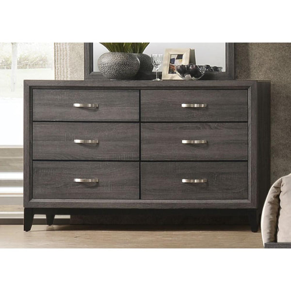 Bedroom Furniture Six Drawer Dresser With Tapered Feet, Weathered Gray Benzara