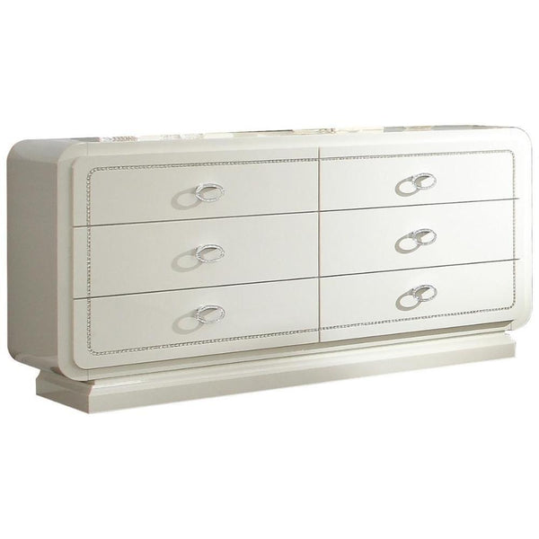 Bedroom Furniture Six Drawers Wooden Dresser with Curved Edges, Ivory Benzara