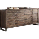 Bedroom Furniture Six Drawers Wooden Dresser with Metal Sled Legs, Reclaimed Oak Brown Benzara