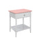 Bedroom Furniture Solid Wood and Metal Nightstand With Spacious Storage, White and Pink Benzara