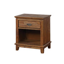 Bedroom Furniture Solid Wood Nightstand with Wood Block Feet And Metal Pull, Brown Benzara