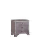 Bedroom Furniture Solid Wood Three Drawer Nightstand with Mirror Accent Trim, Silver Benzara