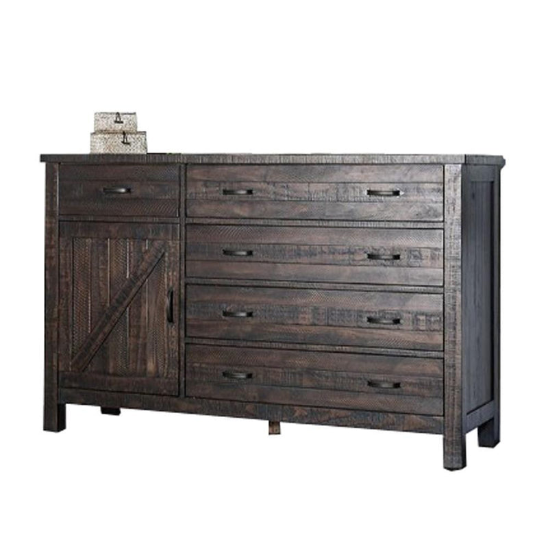 Bedroom Furniture Spacious Five Drawers Wooden Dresser with One Door Cabinet and, Espresso Brown Benzara