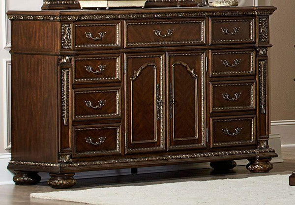 Bedroom Furniture Spacious Wooden Dresser In Traditional Style, Cherry Brown Benzara