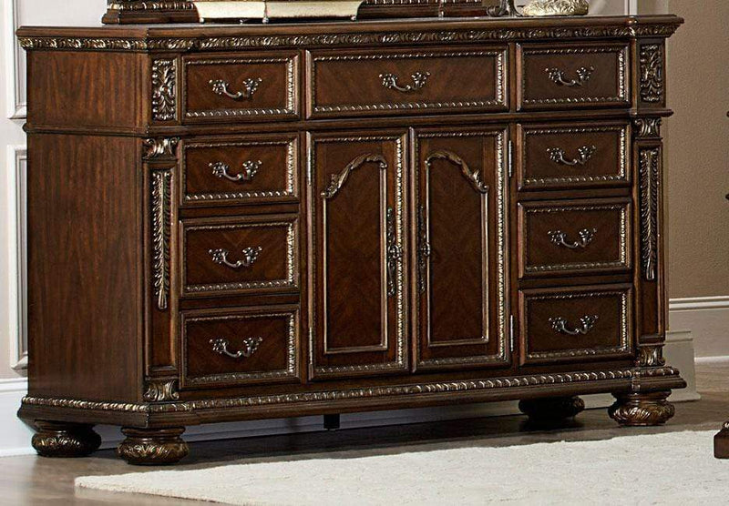 Bedroom Furniture Spacious Wooden Dresser In Traditional Style, Cherry Brown Benzara