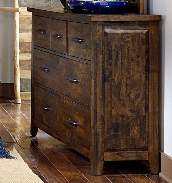 Bedroom Furniture Spacious Wooden Dresser With 7 Drawers, Rustic Burnished Brown Benzara