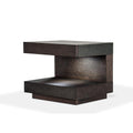 Bedroom Furniture Squared C Shaped Wooden Nightstand with Touch Sensor LED Light, Brown Benzara