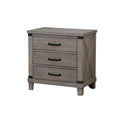 Bedroom Furniture Three Drawer Solid Wood Nightstand with Crossed Planked Side Panels, Gray Benzara