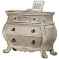Three Drawer Wooden Nightstand With Scrolled Feet, Antique White