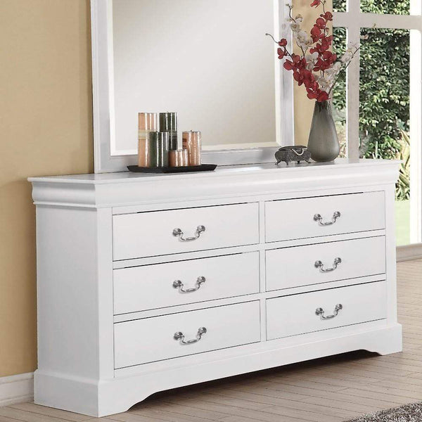 Traditional Style Wood and Metal Dresser with 6 Drawers, White