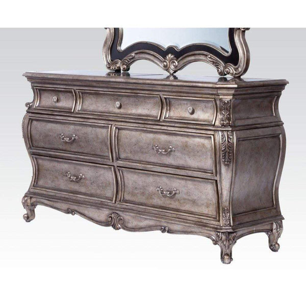 Traditional Style Wooden Dresser with Granite Top, Antique Gray