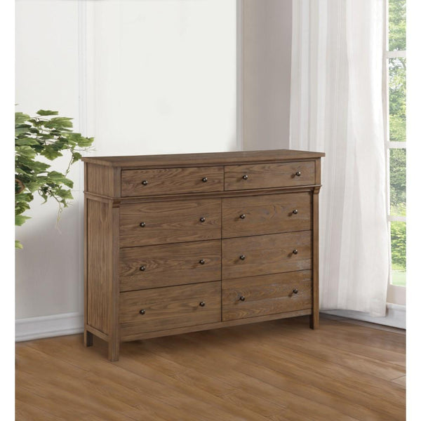 Transitional 8 Drawers Wood Dresser with Metal Knobs , Brown