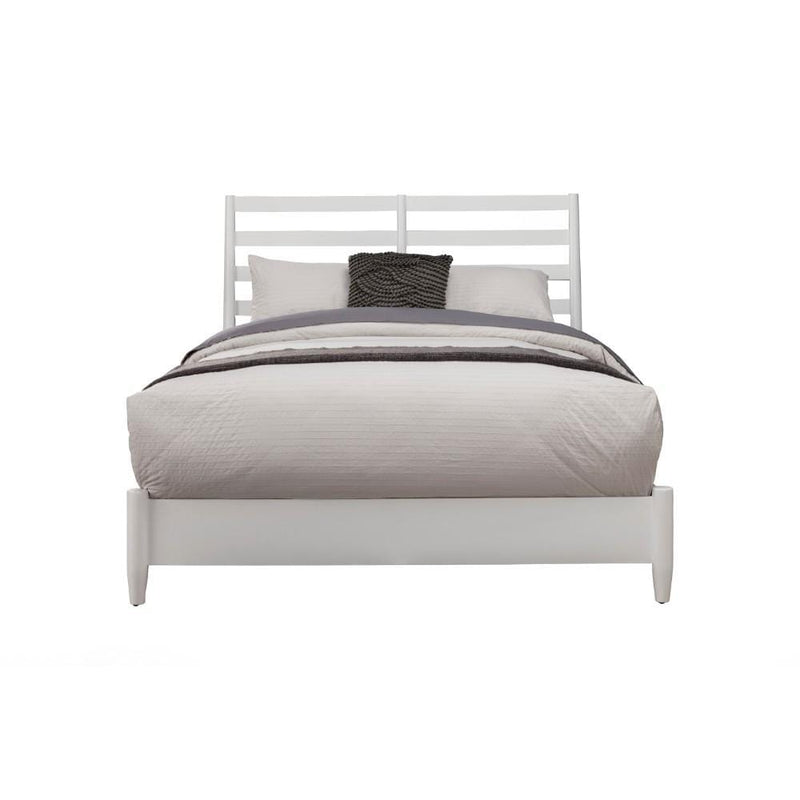 Transitional California King Size Wooden Bed with Slat Back Headboard, White