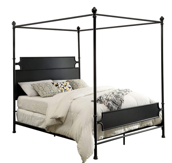Transitional Metal California King Bed With Canopy, Dark Bronze