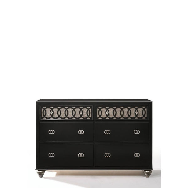 Transitional Style Wood and Metal Dresser with 6 Drawers, Black