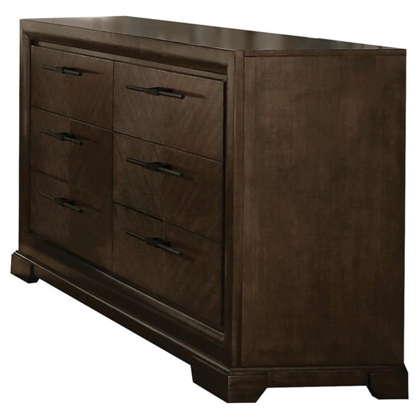 Transitional Style Wood and Metal Dresser with 6 Drawers, Brown