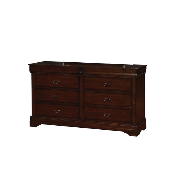 Transitional Style Wooden Dresser With 6 Drawers In Cherry Brown