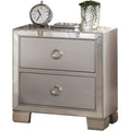 Two Drawer Nightstand With Mirror Insert Front Trim, Platinum