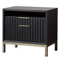 Wood and Metal Nightstand with Scalloped Drawer Fronts, Black and Brass