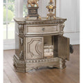 Wood Top Nightstand With One Drawer And Two Door Shelf, Antique Champagne