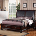 Wooden E.King Bed With Black PU HB & 2 Under Bed Drawers Dark Wood Finish