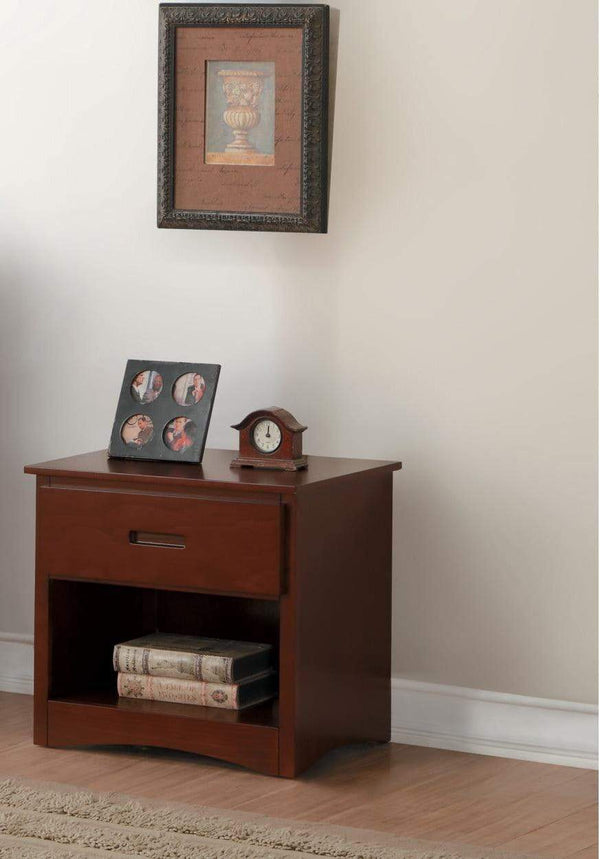 Wooden Mid-Century Nightstand With One Drawer In Coffee Brown