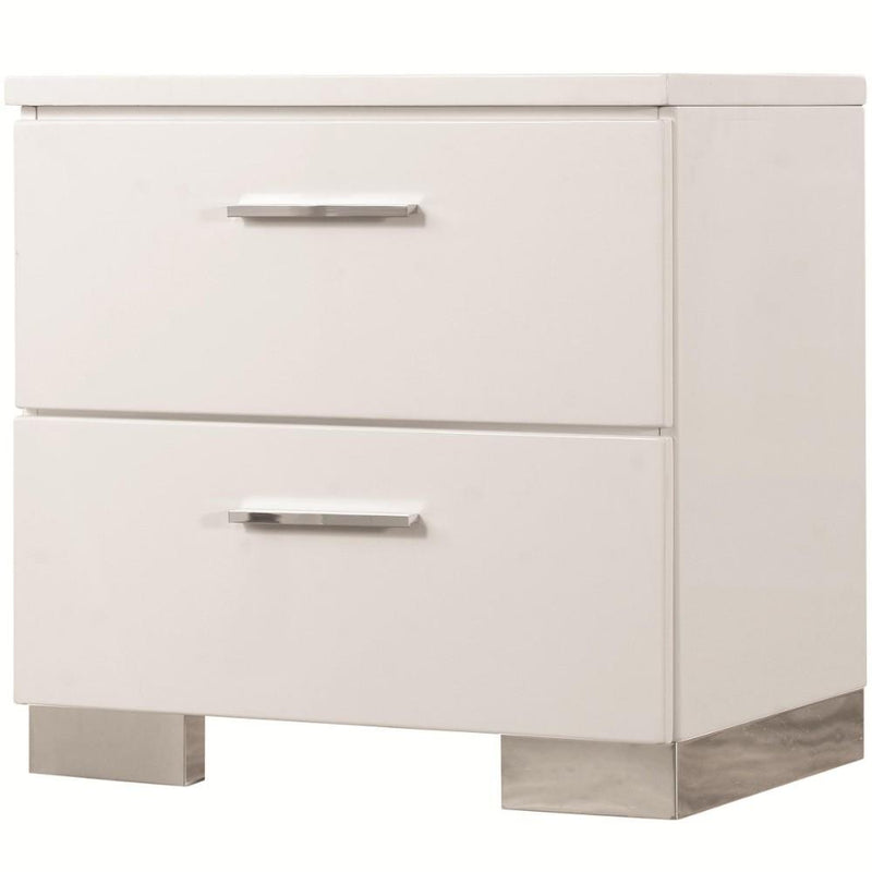 Wooden Nightstand with 2 Drawers and Chrome Metal Legs, White