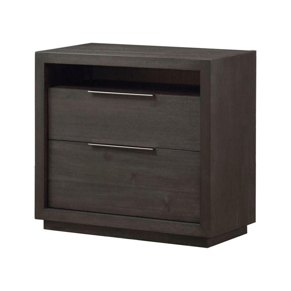 Wooden Nightstand with Two Drawers and One Open Shelf, Gray