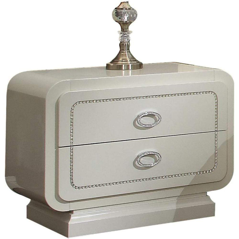 Wooden Nightstand with Two Drawers, Ivory