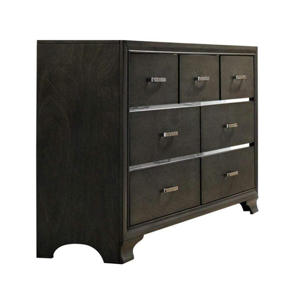 Wooden Seven Drawer Dresser With Bracket Legs, Gray