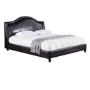 Wooden Eastern King Size Bed with Leatherette Padded Headboard and Footboard, Black