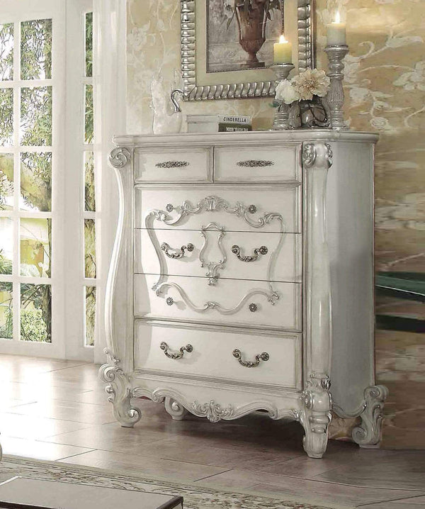 Bedroom White Chest of Drawers - 47" X 22" X 55" Bone White Wood Chest HomeRoots