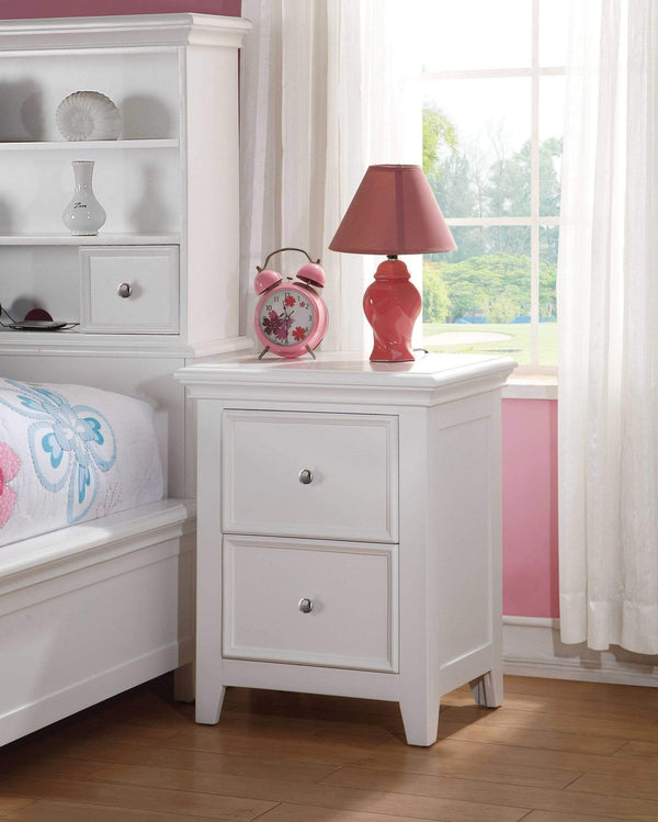 Bedroom White Nightstand - 22" X 16" X 27" White Wood Nightstand (2 Drawers) HomeRoots