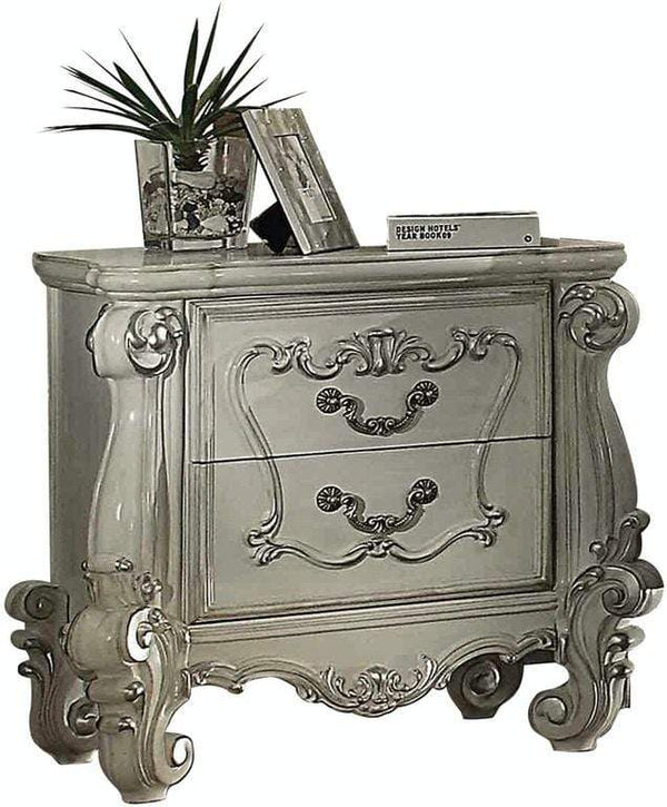 Bedroom White Nightstand - 35" X 23" X 31" Bone White Wood Nightstand HomeRoots