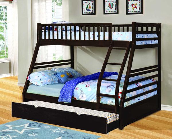 Beds Bunk Bed For Kids - 78'.75" X 42'.5-57'.25" X 65" Brown Manufactured Wood and Solid Wood Twin/Full Bunk Bed with Matching Trundle HomeRoots