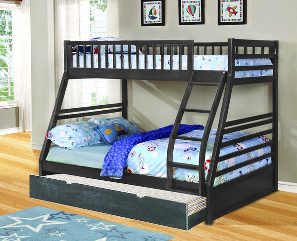 Beds Bunk Bed For Kids - 78'.75" X 42'.5-57'.25" X 65" Grey Manufactured Wood and Solid Wood Twin/Full Bunk Bed with Matching Trundle HomeRoots