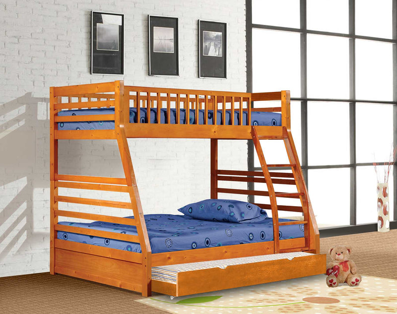 Beds Bunk Bed For Kids - 78'.75" X 42'.5-57'.25" X 65" Oak Manufactured Wood and Solid Wood Twin/Full Bunk Bed with Matching Trundle HomeRoots