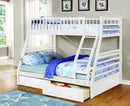 Beds Bunk Bed For Kids - 78'.75" X 42'.5-57'.25" X 65" White Manufactured Wood and Solid Wood Twin/Full Bunk Bed with 2 Drawers HomeRoots