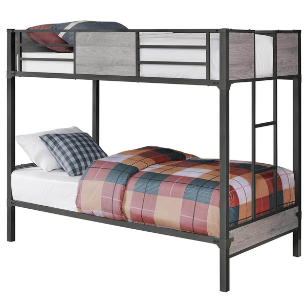 Beds Bunk Beds - 41" x 78'.5" x 64'.5" Grey/Dark Grey, Metal - Bunk Bed Twin Size HomeRoots