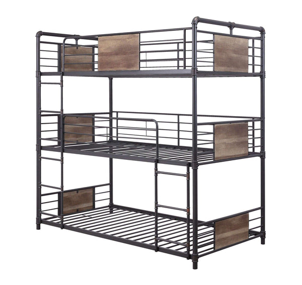 Beds Bunk Beds - 43" X 79" X 79" Sandy Black Dark Bronze Hand-Brushed Metal Wood Triple Bunk Bed - Twin HomeRoots