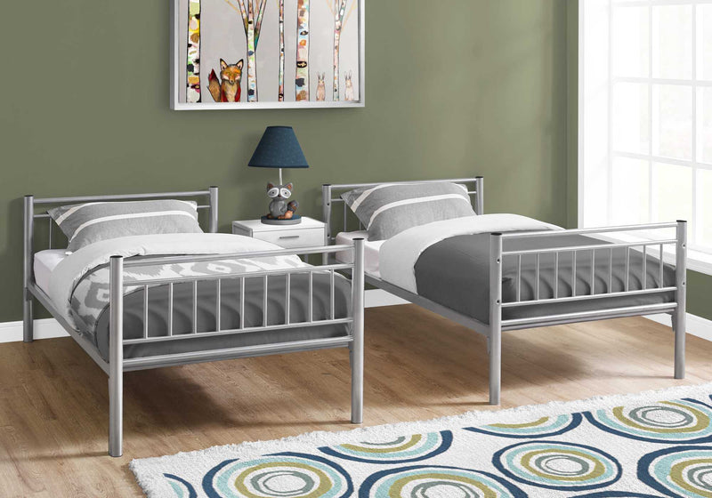 Beds Bunk Beds - 56'.75" x 78'.5" x 65'.75" Silver, Metal, Detachable, Bunk Bed - Twin Size HomeRoots