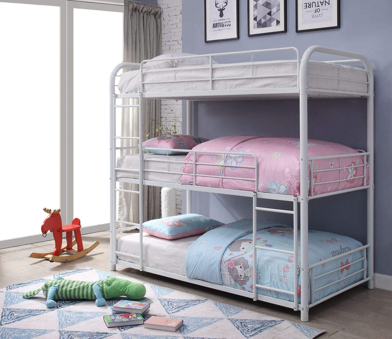 Beds Bunk Beds - 57" X 79" X 74" White Metal Triple Bunk Bed - Full HomeRoots