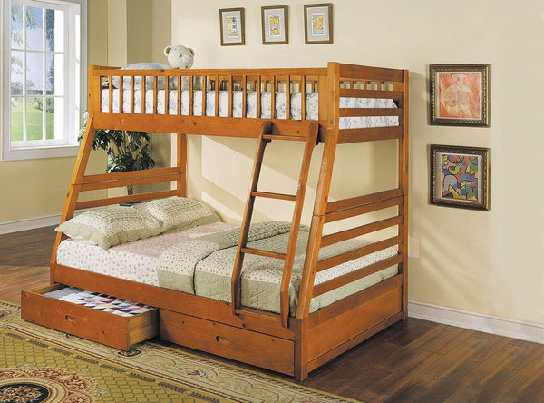 Beds Bunk Beds - 79" X 56" X 65" Honey Oak Pine Wood Bunk Bed HomeRoots