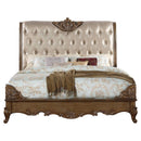 Beds California King Bed Frame - 85" X 103" X 71" Champagne PU Antique Gold Wood Upholstered (HB) Eastern King Bed HomeRoots