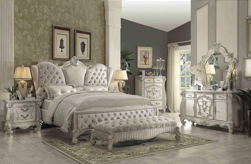 Beds California King Bed Frame - 91" X 96" X 75" Ivory Velvet Bone White Upholstery Poly Resin Eastern King Bed HomeRoots